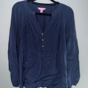 Lilly Pulitzer Navy Long-Sleeve Henley Tunic with Gold Buttons